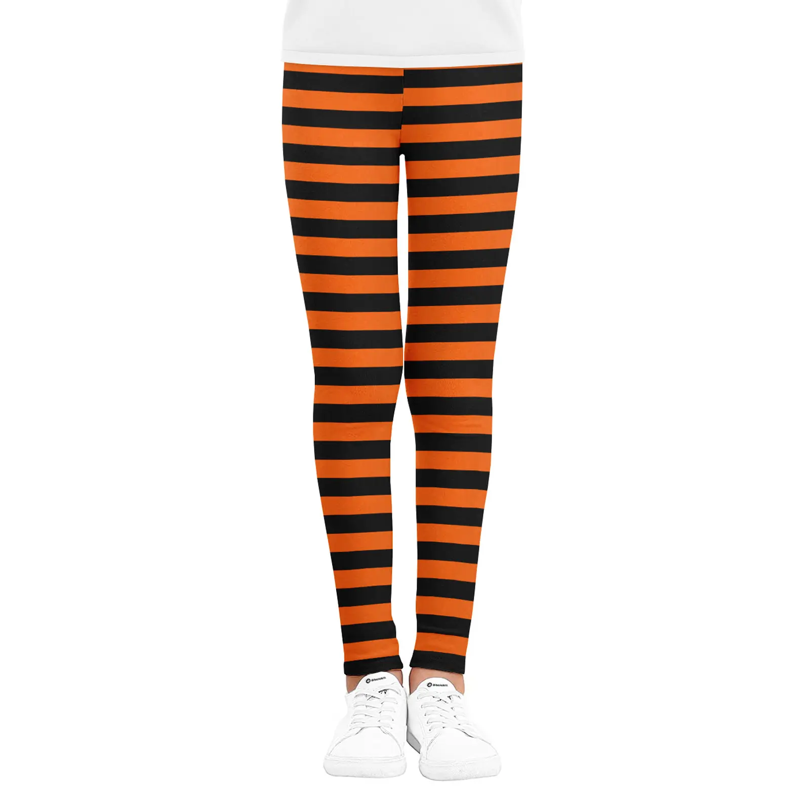 Girls Halloween Leggings, Color Block Stripe Print Sports Trousers (Orange White)