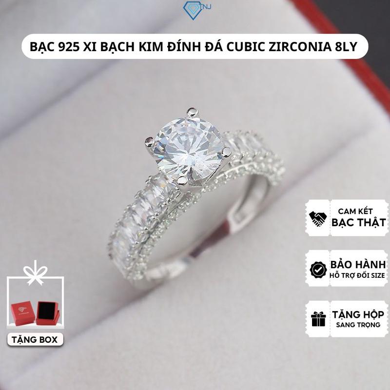 Nhẫn bạc nữ đính đá 8ly bản to xi bạch kim cao cấp sang trọng NNXK0023 - Trang Sức TNJ