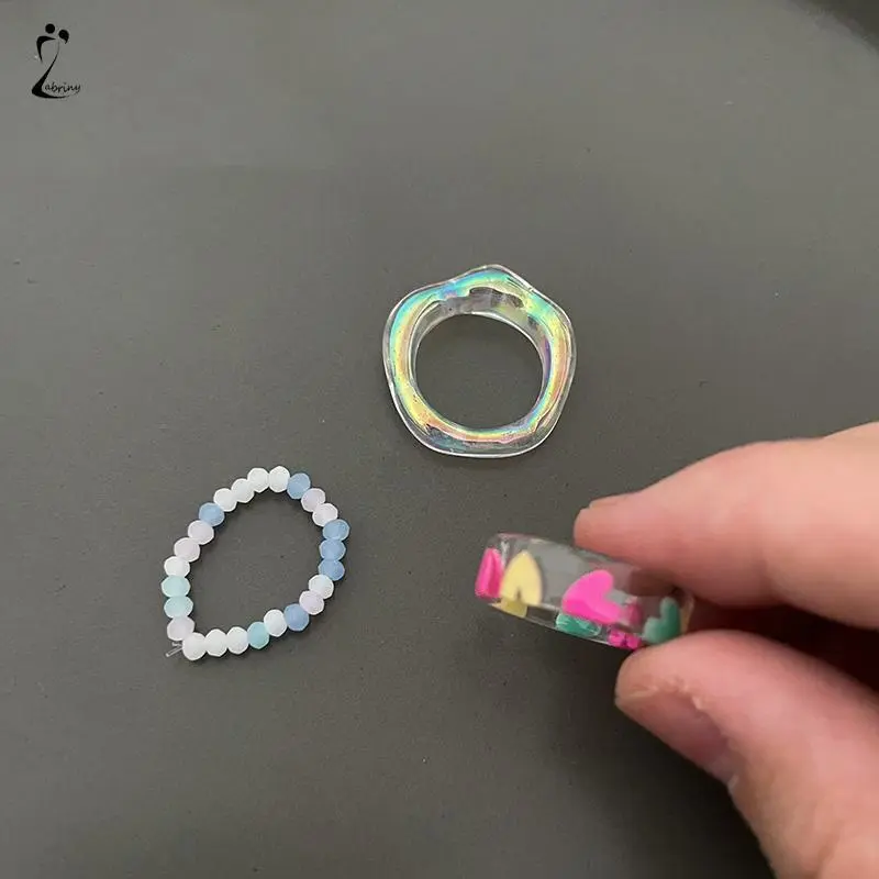 3-piece Set Simple Resin Plain Ring Pearl Ring Female Niche Premium Acrylic Ring Set