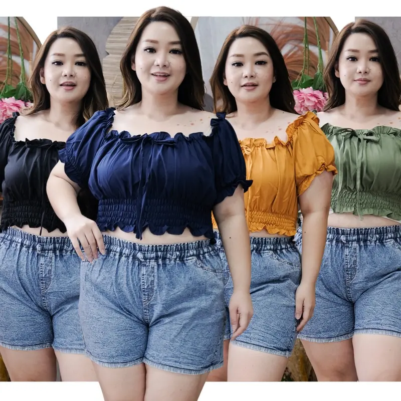ld 120 130 Crop Atasan Wanita Jumbo Big Size GEISHA BLOUSE Crepe Fit Karet Panjang 4