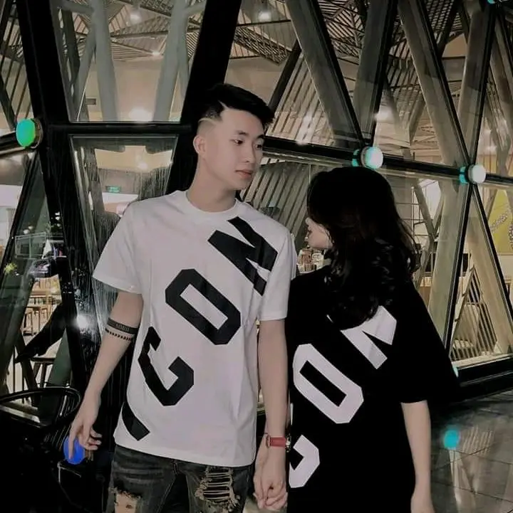 Áo phông cổ tròn in chữ ICon phối màu chất cotton form rộng, Áo thun nam nữ cặp đôi hot trend mùa hè 2023