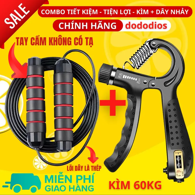 Combo Kìm Bóp Tay Dây Nhảy Lõi Thép - Kìm 60kg Và 120kg - Màn Hình Điện Tử Đếm Số - Hãng Dododios 0