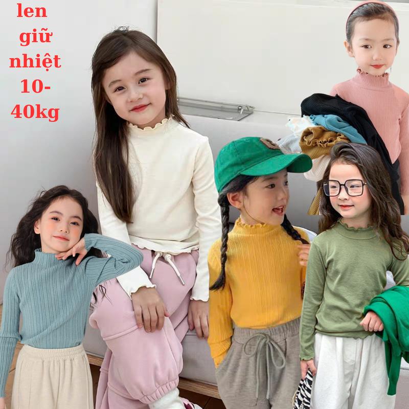 Áo len tăm cổ cao bé gái giữ nhiệt 10-40kg chất liệu len tăm mềm co giãn tốt phù hợp mặc mùa thu đông lạnh dễ phối đồ size 80-170kg