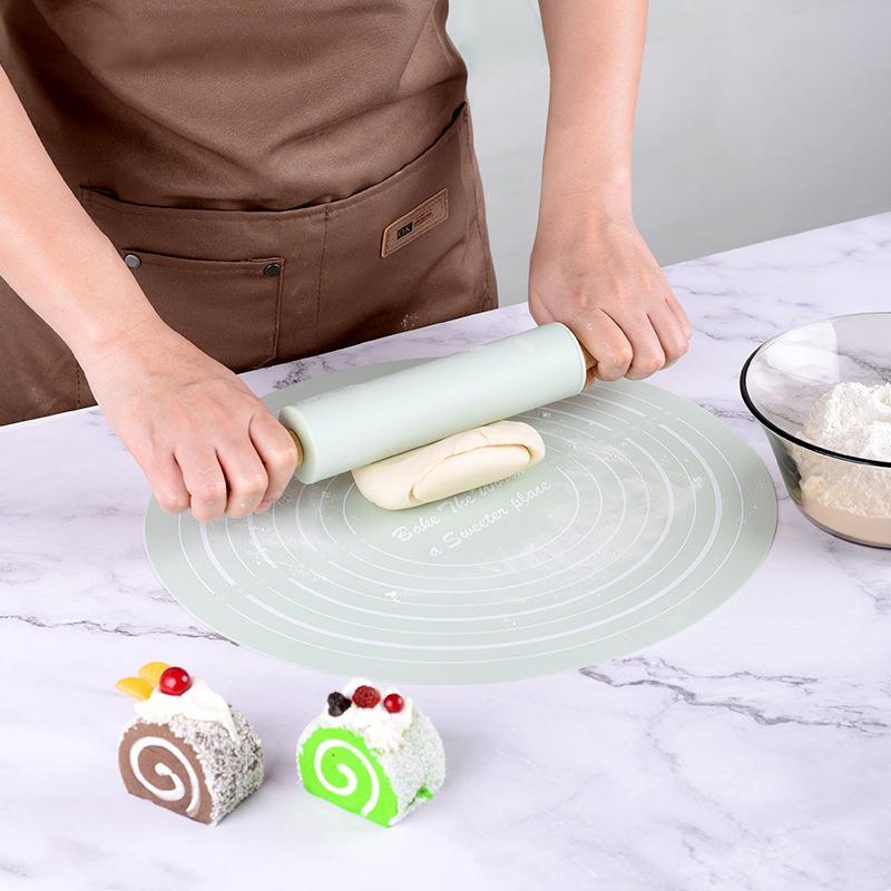Silicone Rolling Pin & Baking Measuring Mat, 2 Counts Non-stick Pastry Mat with Dough Roller, Baking Tool for Home, Household Kitchen Products 6