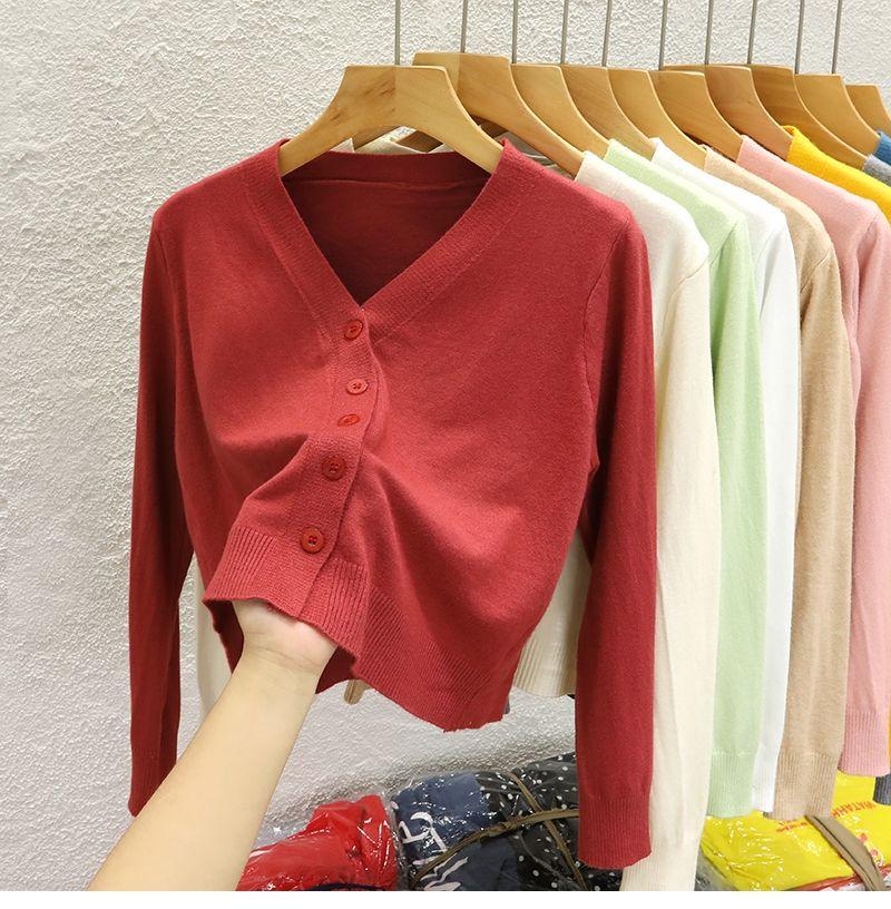 Product Introduction of Áo Khoác Cardigan Dệt Kim, Cổ Chữ V, Ngắn, Dành Cho Nữ, Hàng Mới Về Mùa Thu 2024, Màu Trơn Áo Len Bên Ngoài, Áo Len Dài Tay Women Top 0