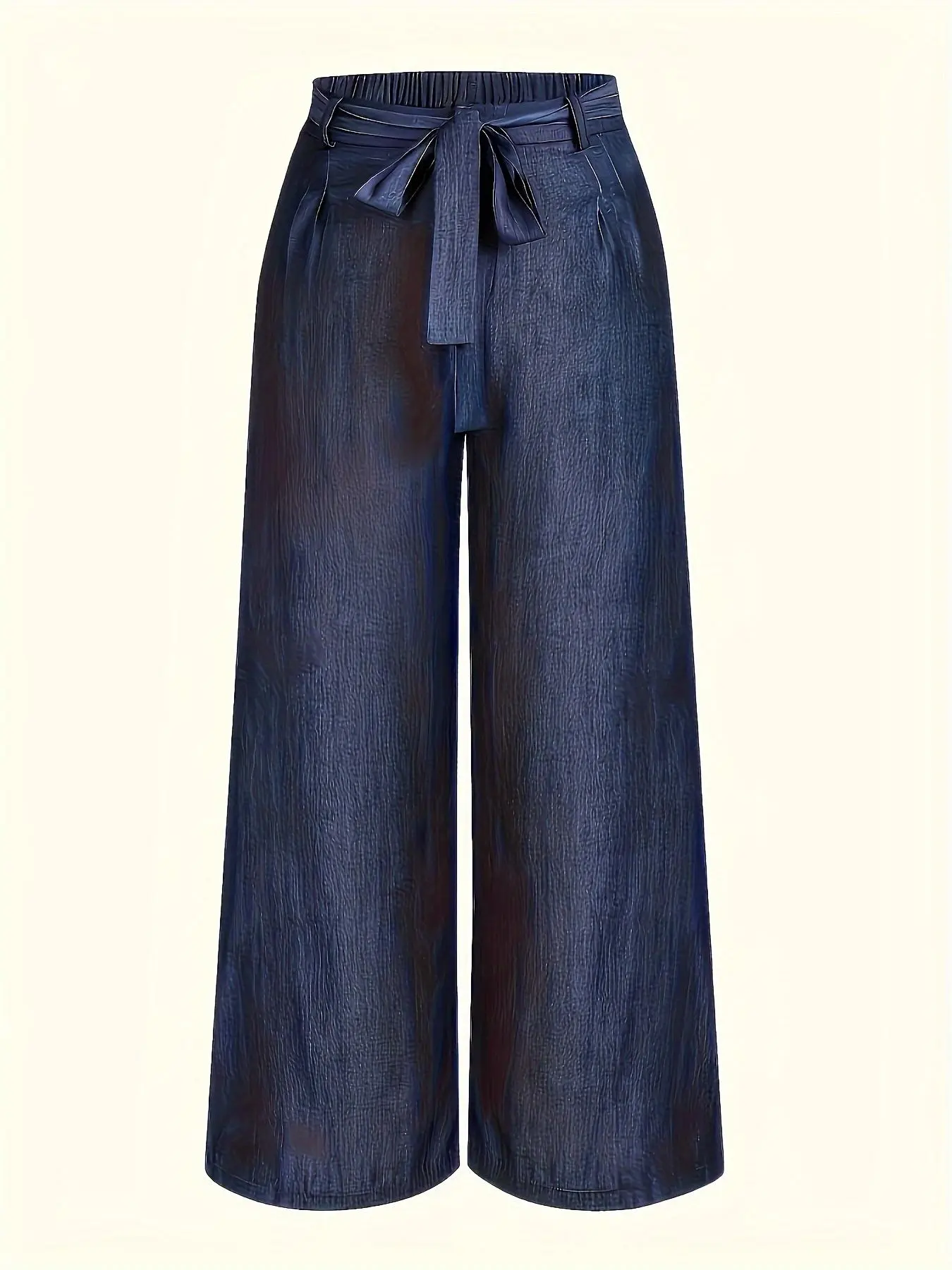 Women's Plain Belted Button Fly Wide Leg Denim Pants, Elegant Casual Pocket Trousers for Spring & Fall, Women's Bottoms for Daily Wear