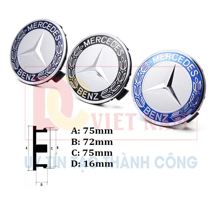 1 chiếc Logo chụp mâm xe ô tô, xe hơi MDE75-1 dành cho Mercedes Benz cao cấp 75mm, chất liệu Nhựa ABS
