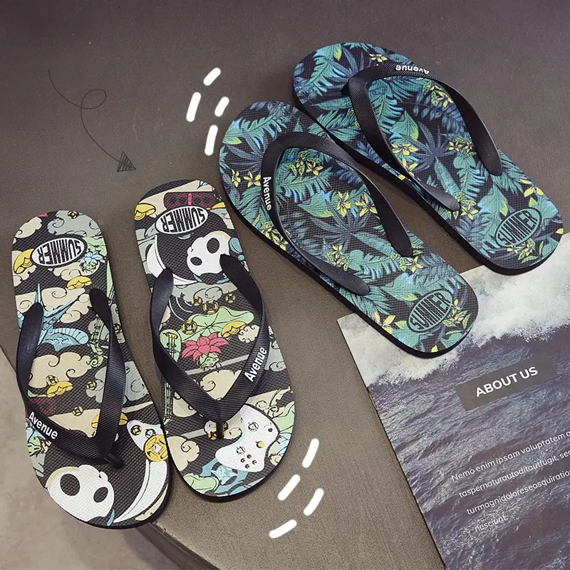 2025 New Men's Summer Non-Slip Flip Flops Beach Shoes Trendy Personality Printed Outdoor Thong Sandals