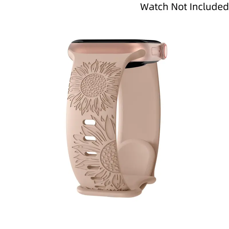 Sunflower Engraved Watch Band, Soft Floral Silicone Watch Band for iWatch Ultra Series 10 9 8 7 6 SE 5 4 3 2 1, Smart Watch Accessories, Wearable 0