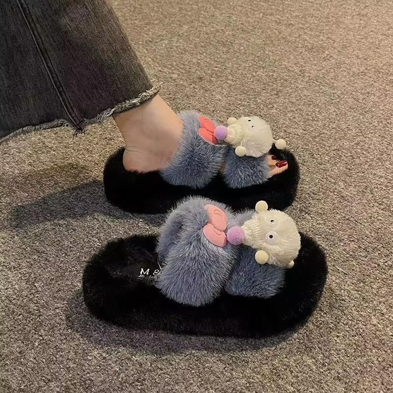 Dép Lông 2 Quai Ngang Sticker Bồ Hóng Mẫu Mới 2024 DéP Slipper Nữ Có Quai Hoa Women 4