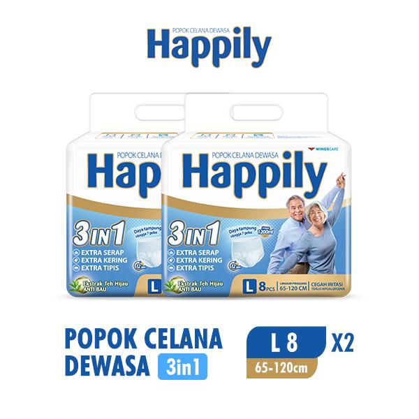 Gambar HAPPILY Popok Celana Dewasa 3in1 L8 BAG x2 dari Wings Indonesia Kab. Bekasi Tokopedia