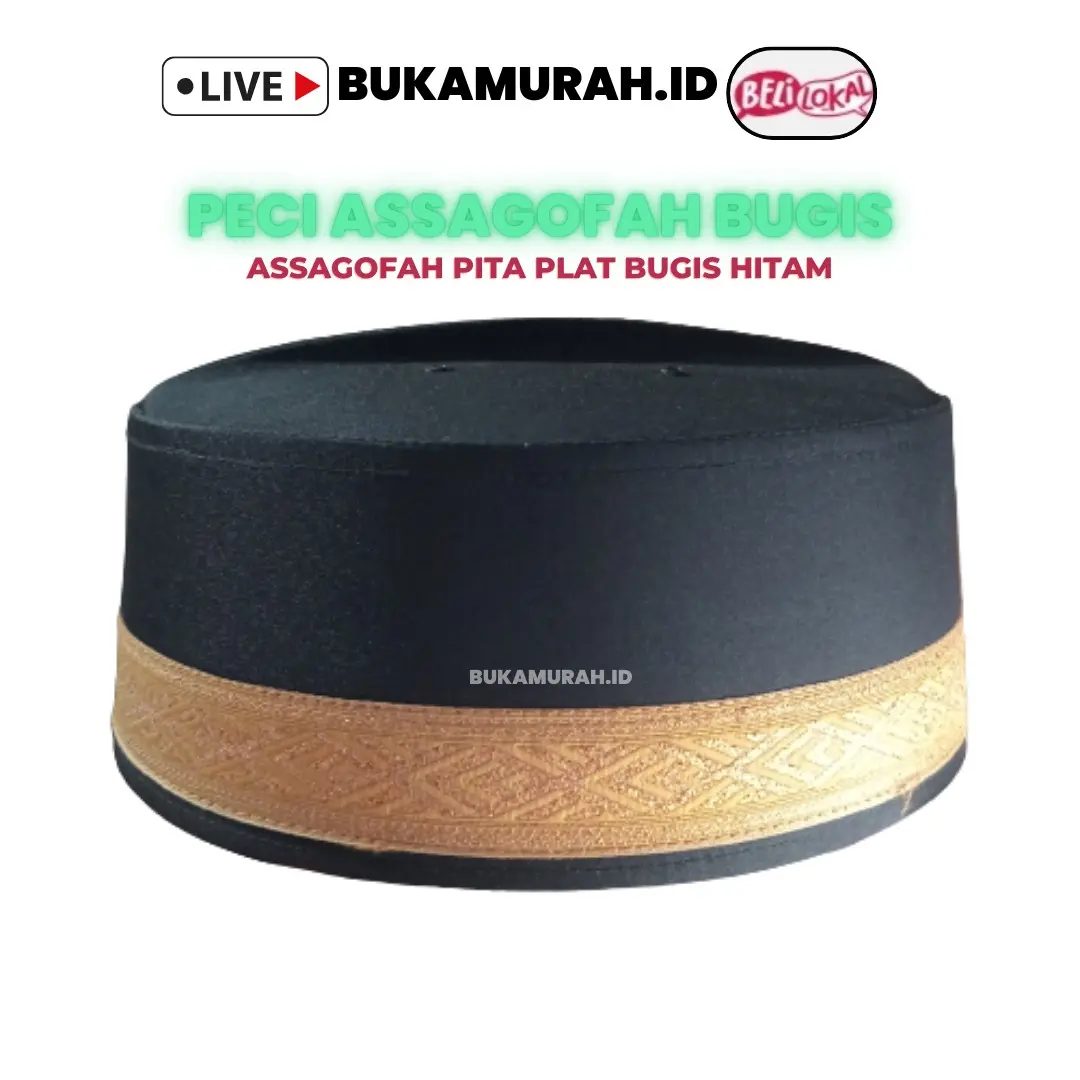 Peci Asagofah Bugis Peci Asagofah Pita Plat Bugis Gold Hitam Elegant