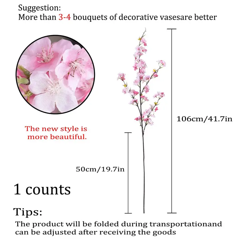 Spring Home Decor Artificial Cherry Blossom, 1 Count Fake Flower For Home Living Room Party Decor 1