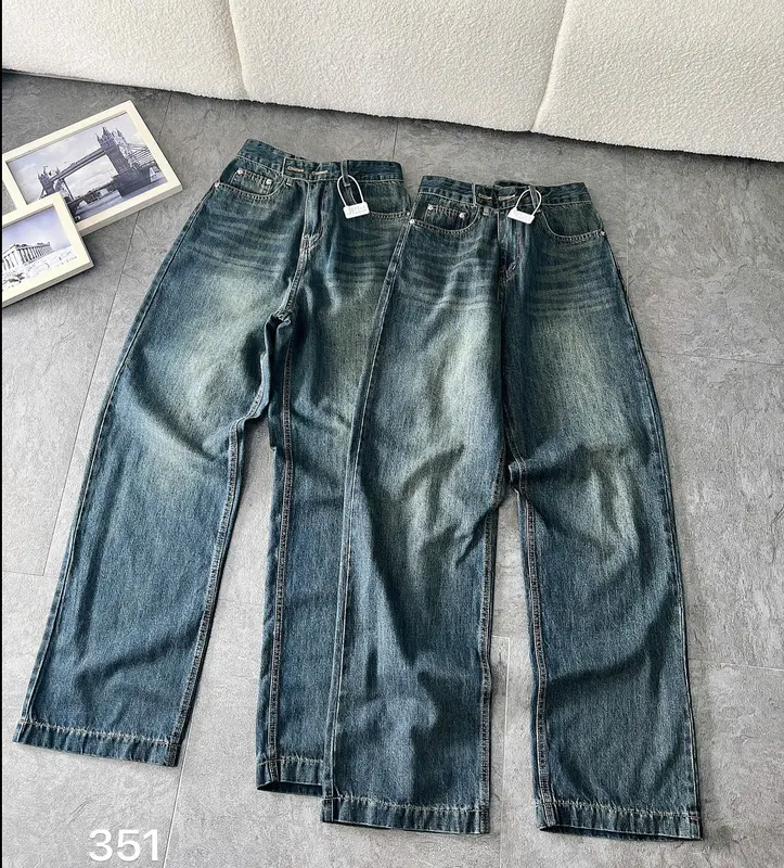 TCSHOPJEAN Quần Jeans Suông Nữ Bigsize 55kg-90kg Trơn Lai Kiểu Mã 351 3