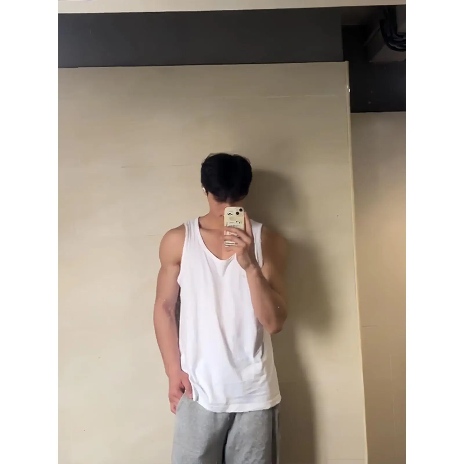 Áo Vest Thể Thao, Màu Trắng, Dành Cho Nam Giới, Trang Phục Mùa Hè, Phong Cách Cổ Điển Mỹ Đường Viền Cổ Áo Hình Chữ I, Áo Phông Không Tay Áo Lót