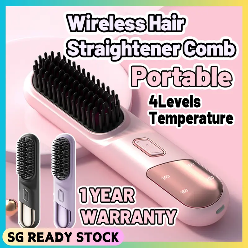 SG STOCK Portable Cordless Hair Straightener Wireless Straightening Comb Negative Ion Hair Brush Curler for Travel