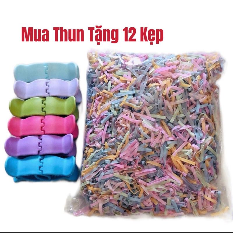(TẶNG 12 Kẹp Tóc Càng Cua) Thun Cột Tóc Sợi To, Sợi Nhỏ Đủ Màu, Sợi Thun Thái Dai Êm Không Làm Đau Tóc, Phụ Kiện Tóc Cho Bé Voi Kem Chun Nữ Women