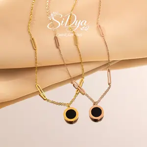 SiDya - Kalung Geometris Liontin Onyx Romawi 2 Sisi Hitam Putih Titanium Elegan Bahan Premium