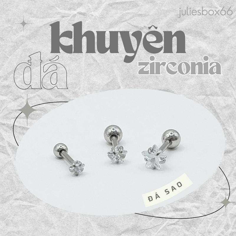 1 Chiếc XỎ Khuyên Tai Đá Trắng Ngôi Sao Zircon Unisex Màu Bạc Đuôi Bi Không Gỉ Không Ngứa Bông Tai Julies Box 66