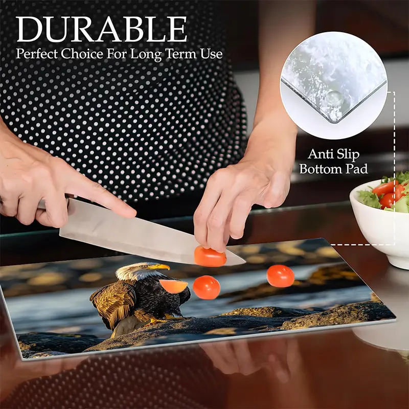 Eagle Pattern Glass Cutting Board, 1 Count Durable Heat Resistant Chopping Board with Non-slip Base, Kitchen Accessories for Home Dining Room Barbecue, Knives 7