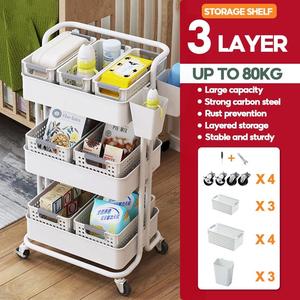 3 Layer Kitchen Rack Organizer Moving Rack Bedroom Bathroom Storage Shelf Wall Cabinets Rack Organizer Trolley Multicolor Steel