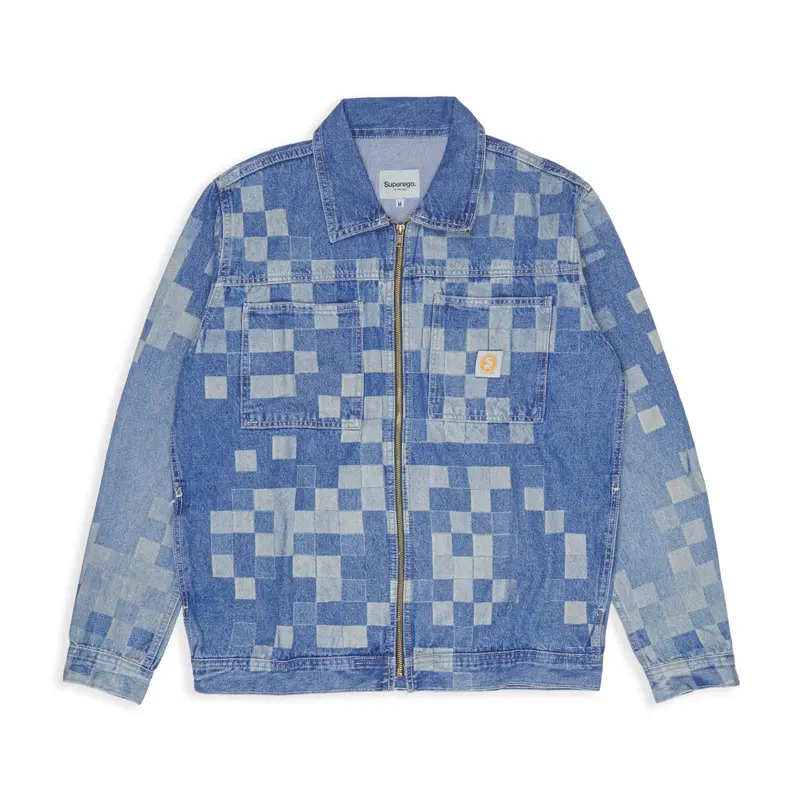 Superego Jacket Work Denim Lasser Pixel Art Snow Blue JSPAL01 0