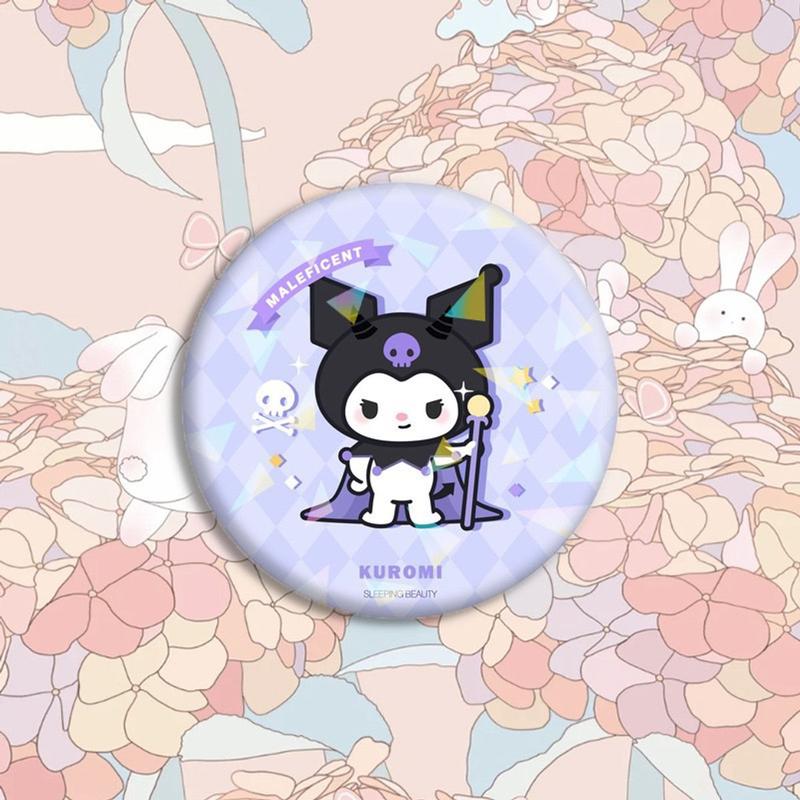 Huy hiệu hologram lấp lánh cài áo cài túi xách hình tròn mạ thiếc hoạt hình Sanrio Kuromi Melody Cinnamoroll Kitty 1