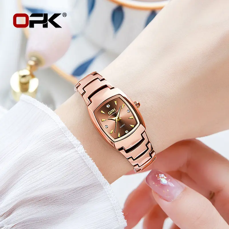 OPK Jam Tangan Wanita Original Anti Air Luminous Analog Stainless Steel Terbaru 2023 Women Watch Model 8112 Hitam Kaca Arloji