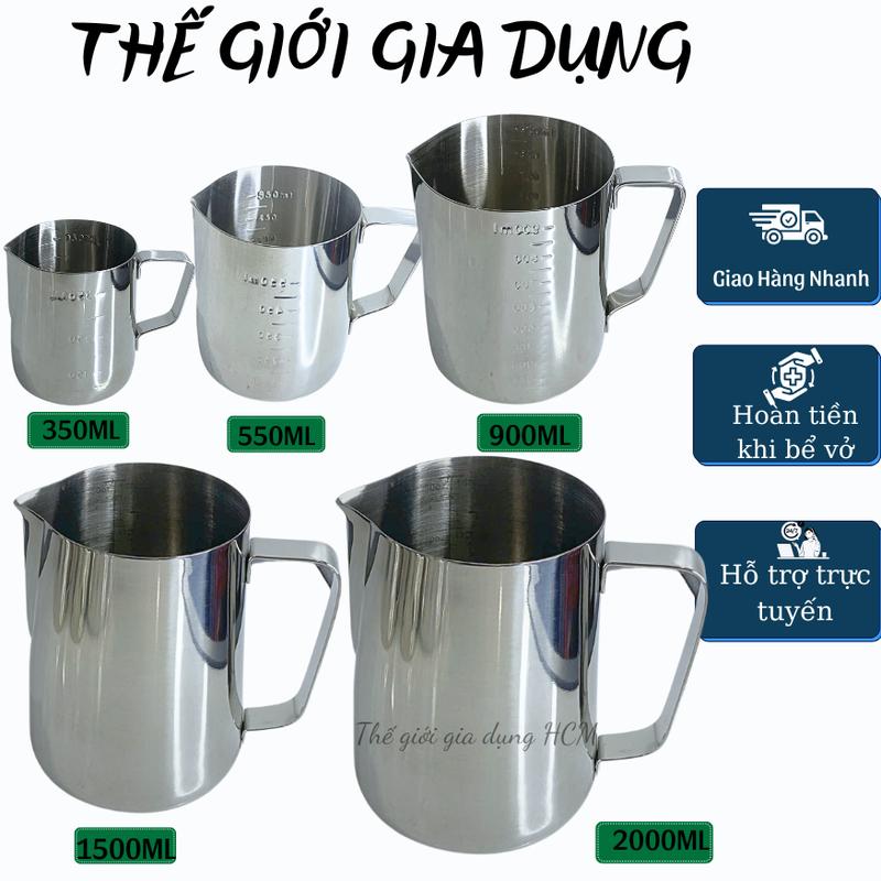  Ca đánh sữa inox  có vạch chia  350ml - 550ml - 900ml-1.5L- 2L 