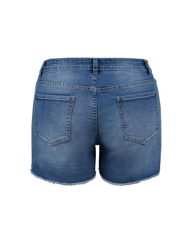 【Plus Size】High Waist Denim Shorts, Casual Fashion Ripped Denim Shorts for Daily Outdoor Wear, Women Plus Clothing for Summer 2