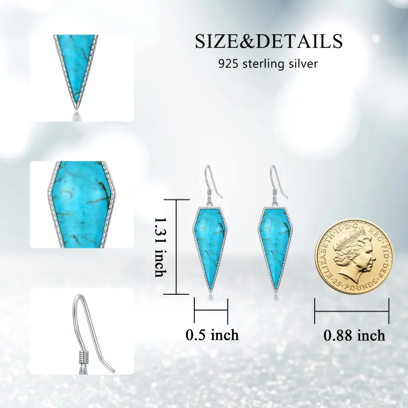 ZHENG make Natural Turquoise Earrings for Women 925 Sterling Silver Geometric Long Statement Fashion Dangle Earring Birthday Mothers Day 4