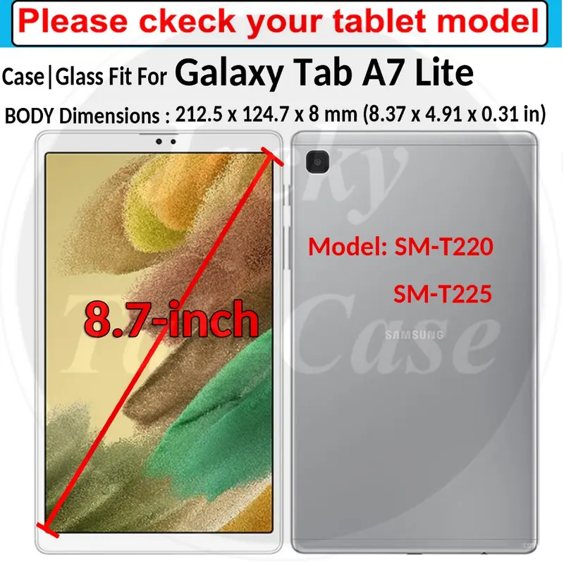 Bao da máy tính bảng lật PU, dành cho Samsung Galaxy Tab A7 Lite 8.7 inch SM-T227, SM-T220, T225, T220, T225, Bao gồm bút cảm ứng, chất liệu da PU, màu đen, được gửi cùng với máy tính bảng 1