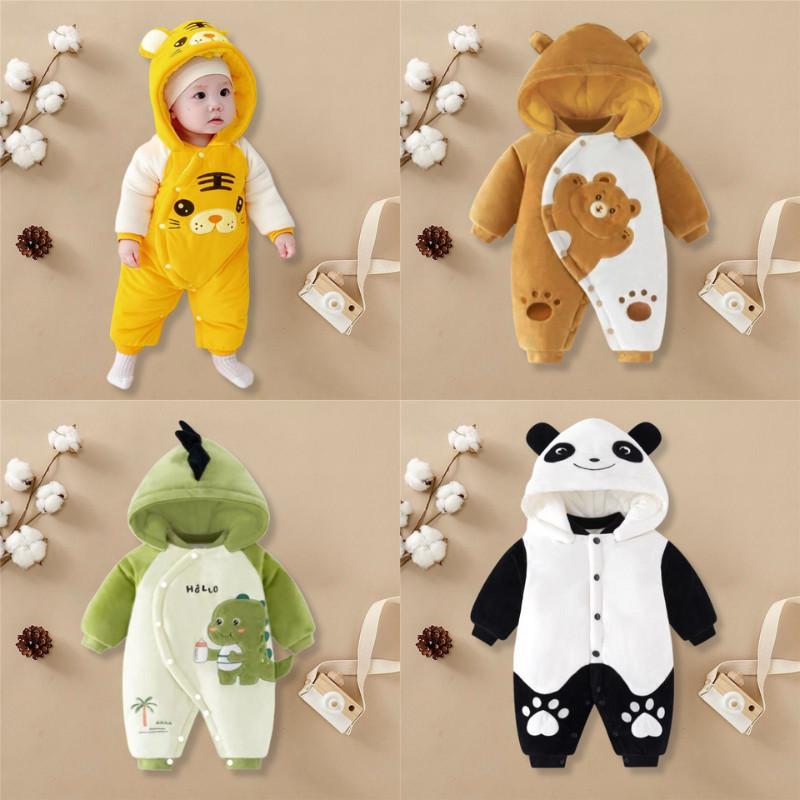Quần áo trẻ em Chất Nỉ Bông ấm áp, Bộ body cho bé hình thú đáng yêu, Bodysuit cho bé từ 0-12M Kem Voi