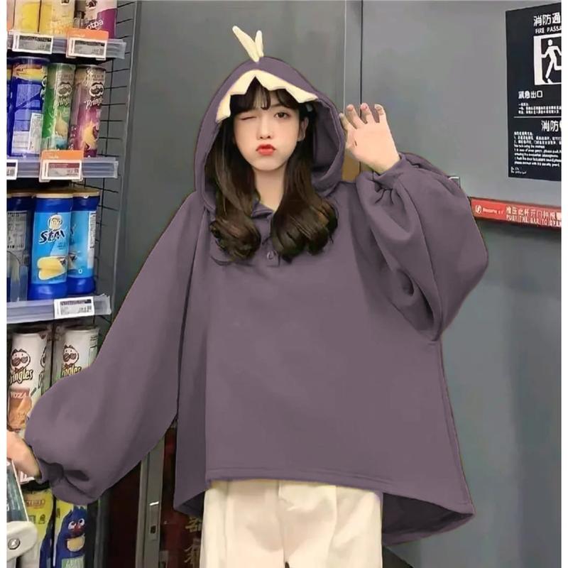 DINO SWEATER OVERSIZE WANITA - SWEATER KOREAN STYLE BAHAN PLECEE Basic Fleece Cewek Hoodie Atasan 0