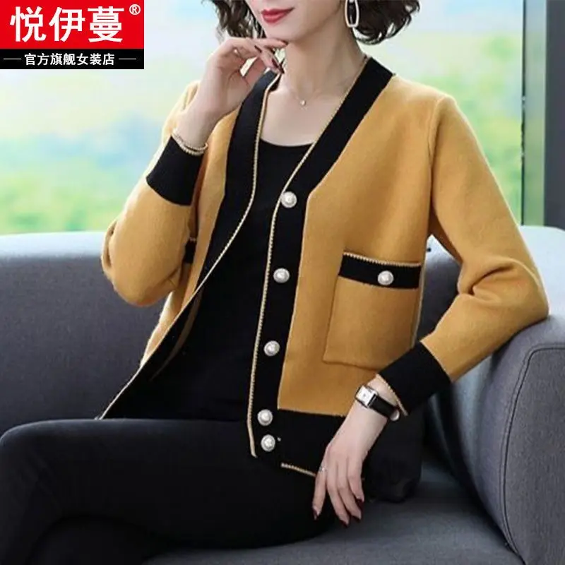 Áo Khoác Cardigan Dệt Kim, Cao Cấp, Dành Cho Nữ, Ngắn, Thích Hợp Cho Mùa Xuân Và Mùa Thu, Áo Len, Dáng Rộng Vừa Vặn, Phong Cách Hàn Quốc, Áo Mặc Bên Ngoài Mỏng, Có Cỡ Lớn Dành Cho Người Trên 40 Tuổi