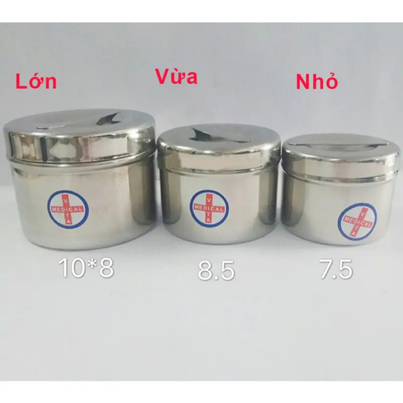 Hộp Inox Tròn Đựng Bông Gòn, Lưu Mẫu Các Size 1