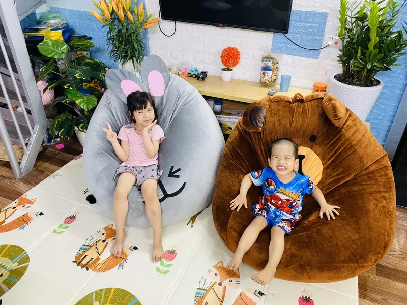 VỎ + LÓT (KO XỐP) ngoài của ghế lười hạt xốp BBK hình thú, vải nhung lạnh mềm mịn, vỏ lót có khoá kéo, chưa có xốp 1