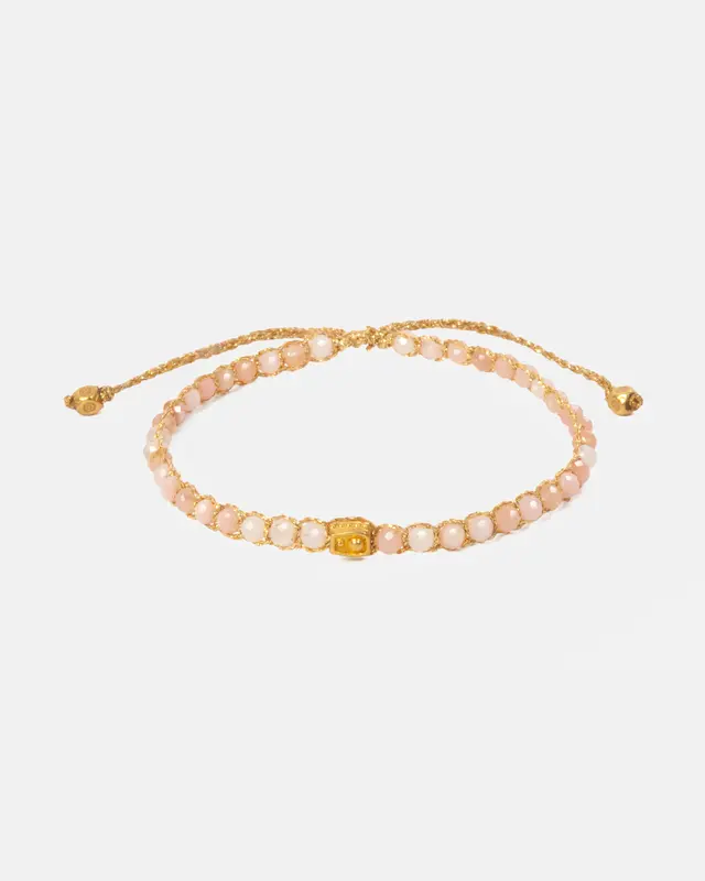 Pink Opal Bracelet I Batu semi mulia Permata Asli Tali Gold 0
