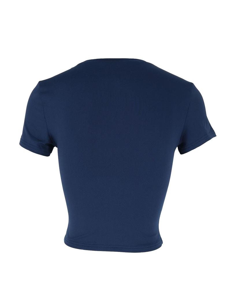 Product Introduction of Women's Plain Round Neck Crop Tee, Casual Short Sleeve Crew Neck T-shirt for Daily Wear, Ladies Clothes for All Seasons 6