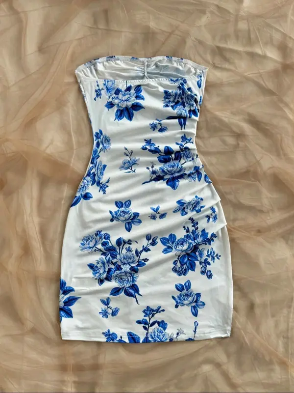 Women's Floral Print Tube Dress, Casual Sleeveless Dress for Summer, Ladies Clothes for Beach Holiday Vacation, Womenswear 1