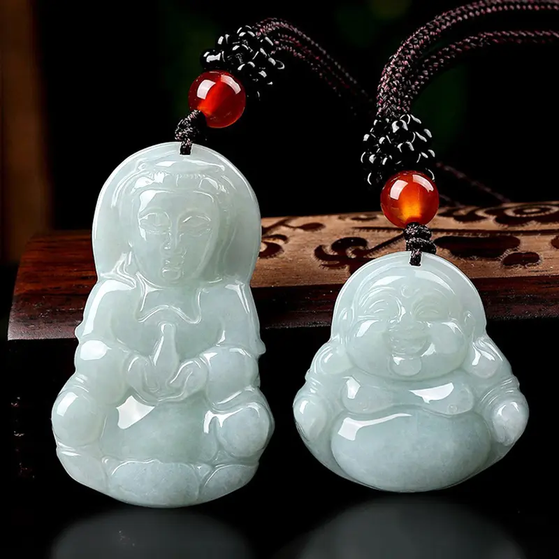 Natural Myanmar A jadeite Guanyin Buddha statue pendant pendant jewelry men's and women's ice jade jade pendant
