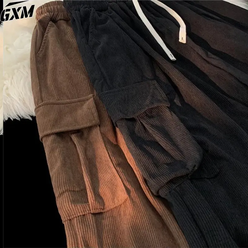 celana corduroy pria celana cargo corduroy pria celana korea Celana Kasual hitam Casual Model lurus pria celana korduroy Mode retro gaya Korea kain tahan kerut Mode untuk Korduroi Celana Kasual celana kargo premium celana gombrang pria 6