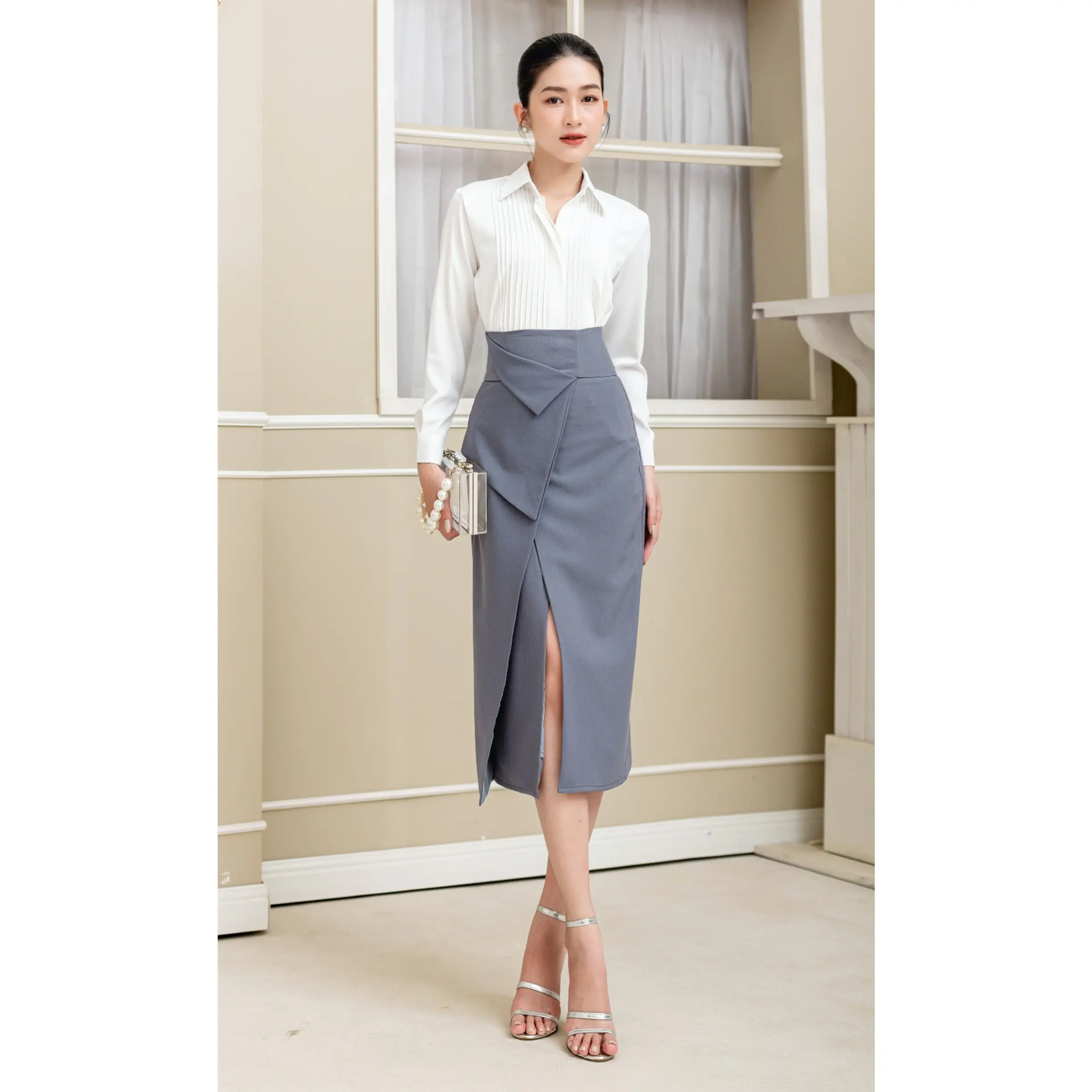 Chân váy vạt xéo lưng cao Merlin - MIXMIX
