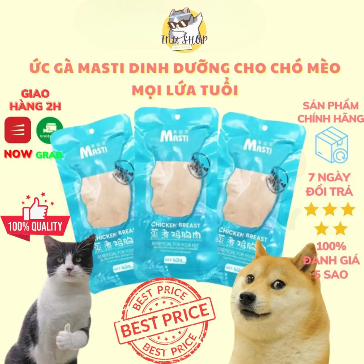Ức gà tươi ăn liền MASTI 40G. Thức ăn cho mèo tiện dụng, đầy đủ dưỡng chất gà hấp