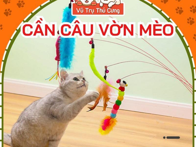 Đồ Chơi Cần Câu Vờn Mèo Tương Tác Lông Vũ 1