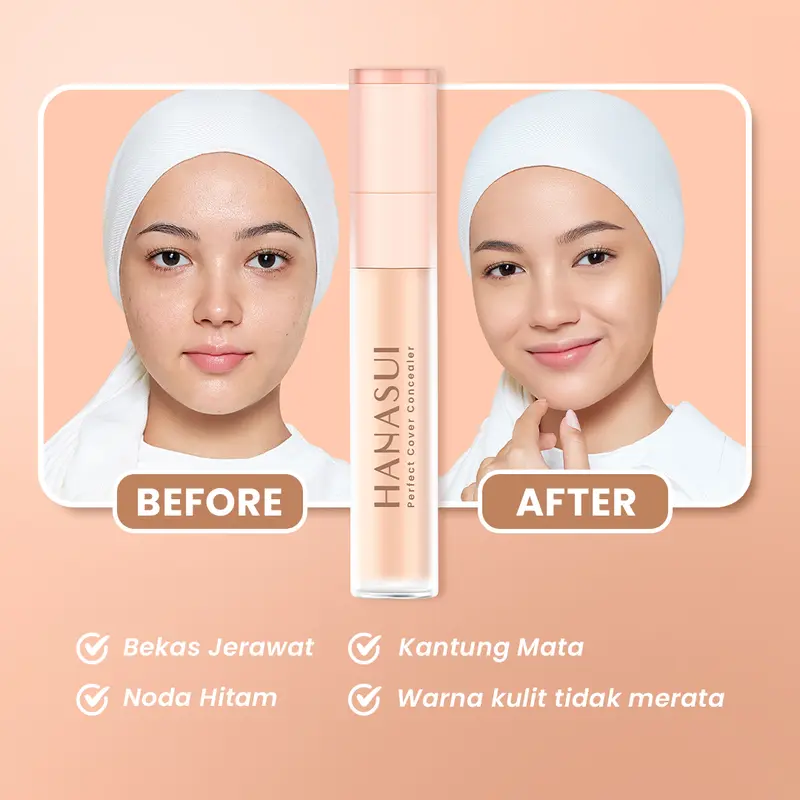 Hanasui Perfect Cover Concealer - Liquid Concealer Perfect Coverage Creaseless Blur Skin in 1 Swatch Ringan & Buildable 2