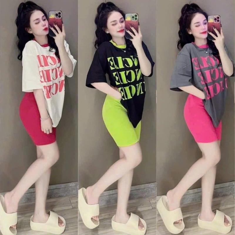 Đồ bộ ngố mặc nhà áo cotton form rộng quần thun gân legging size 40-70kg cho nữ - Women