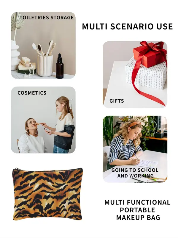 Tiger Stripe Pattern Makeup Bag, Casual Fashion Lightweight Multi-functional Makeup Bag, Travel Makeup Bag, Suitable for Leisure Travel, Business Trips 5