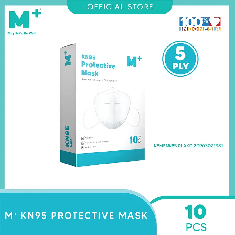 Masker KN95 5 Ply Earloop - Disposable Face Mask M Plus M+ Isi 10 Pcs