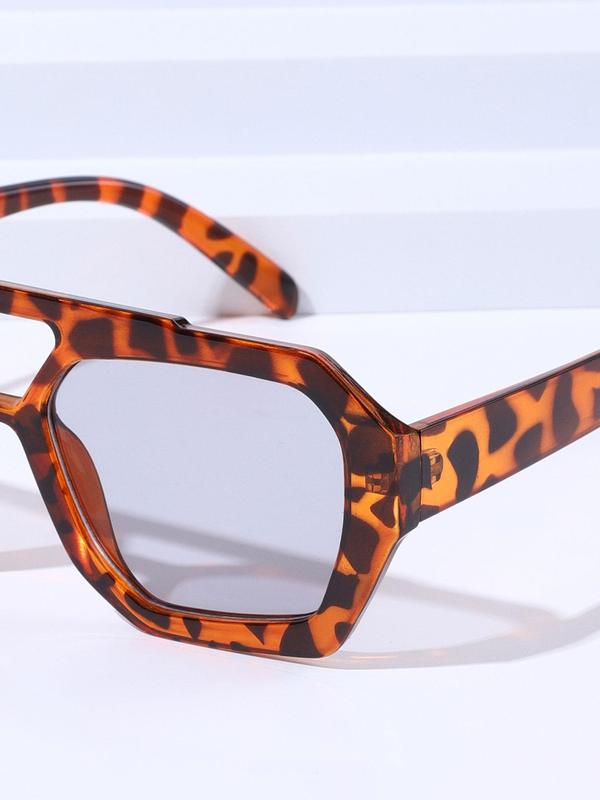 Unisex Street Double Bridge Trend Leopard Print Sunglasses (1 Pair), Trendy Tortoiseshell Frames Sunglasses for Everyday Use, Modern Fashion Styling Accessories for Outdoor Activities 3